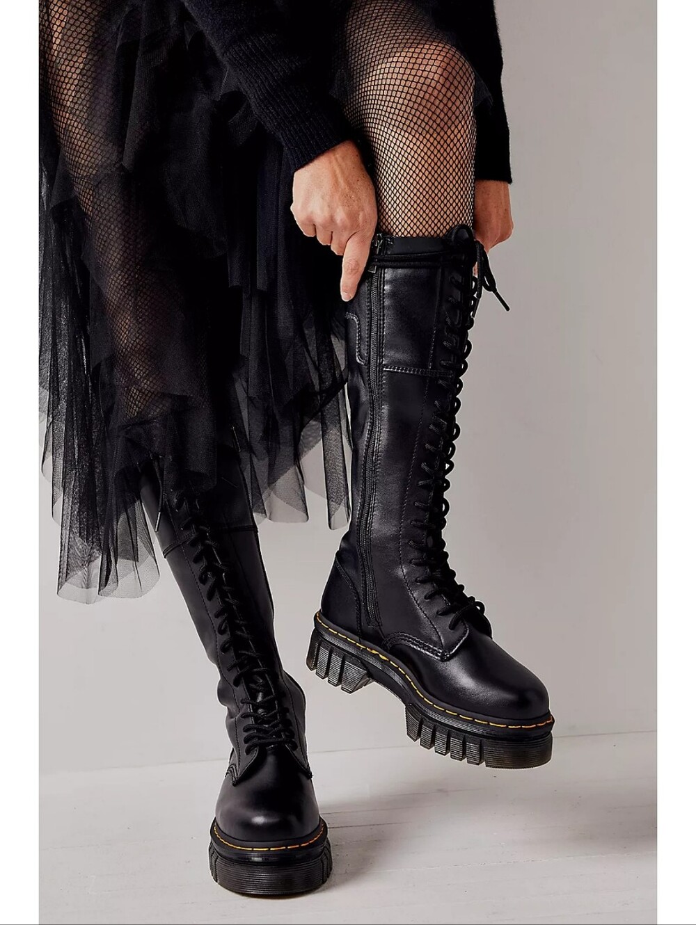 Dr. Martens Black Lace-Up Platform Heeled Knee Boots